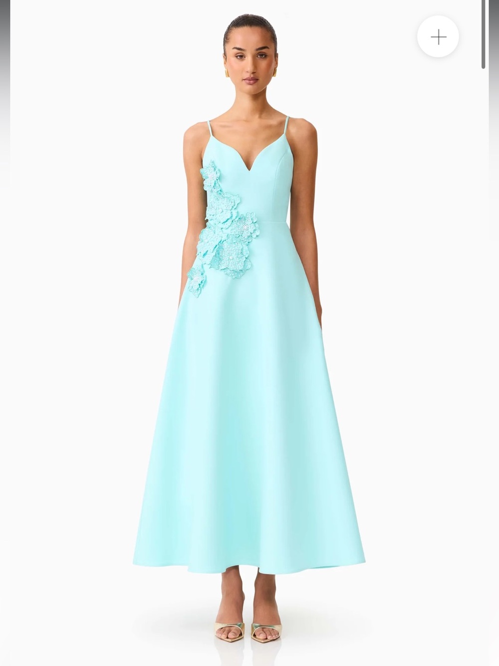 elliatt stella aqua blue 3d floral applique A-line maxi gown dress size medium